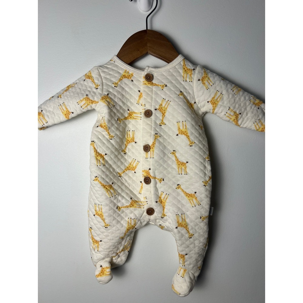 Koala Baby Quilted Footed Sleeper Baby 0-3M Cream Giraffe Print Button Modern